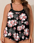 Black 2pcs Plus Size Wide Strap Floral Top Tankini Set - Toi ‘n’ Moi Ltd