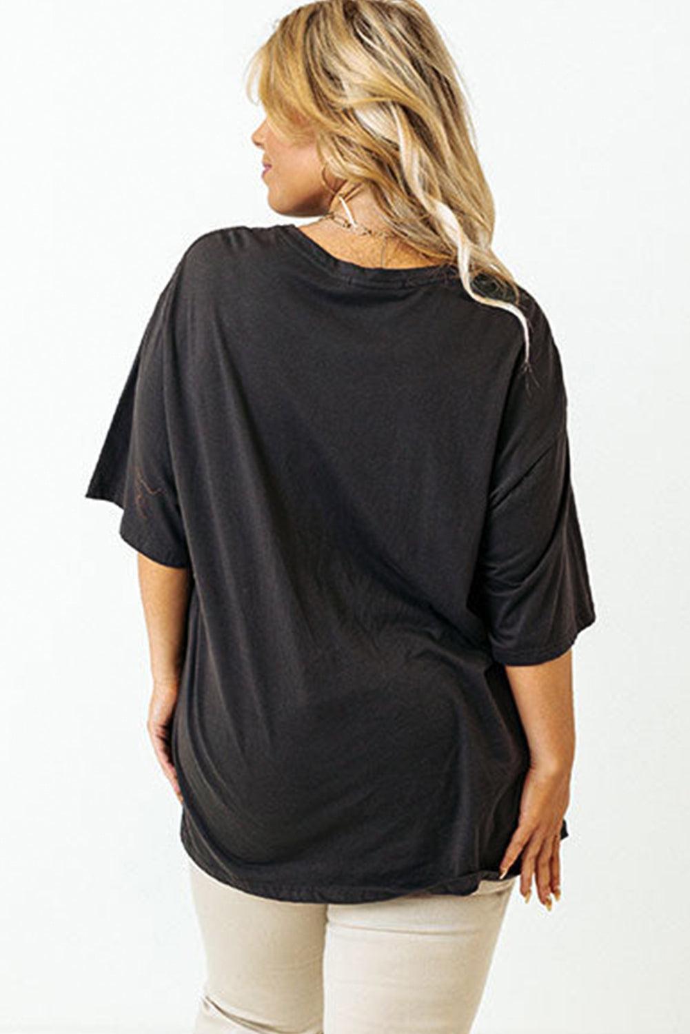 Black Checkerd DESERT DREAMS Printed Ripped Plus Size Tee - Toi ‘n’ Moi Ltd