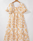 Apricot Floral Print Puff Short Sleeve Resort Plus Size Maxi Dress - Toi ‘n’ Moi Ltd