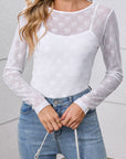 Black Bow Pattern Long Sleeve Slim Fit Mesh Top - Toi ‘n’ Moi Ltd