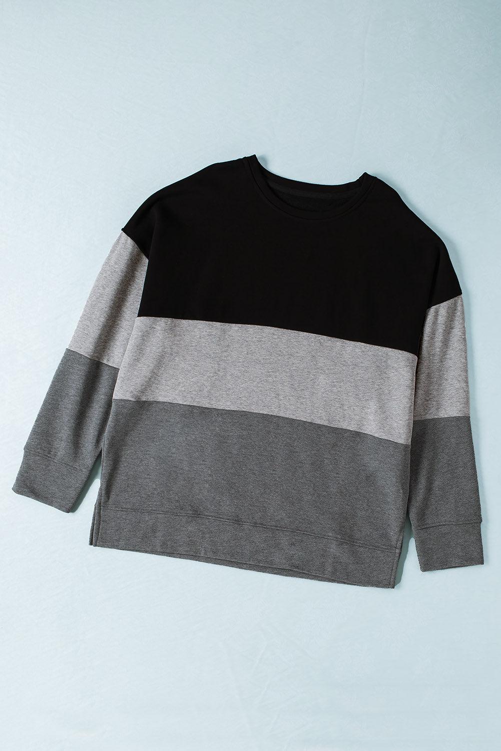 Black Crew Neck Colorblock Plus Size Sweashirt - Toi ‘n’ Moi Ltd