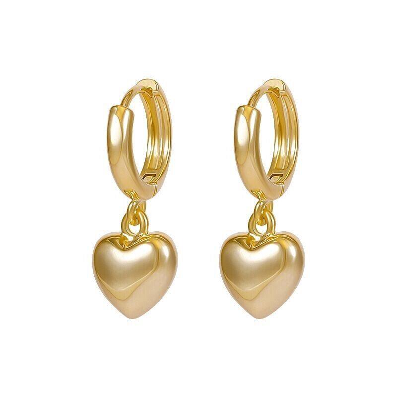Charm Gold Heart Drop Dangle Hoop Earrings Women Girls Jewellery Gift UK - Toi ‘n’ Moi Ltd