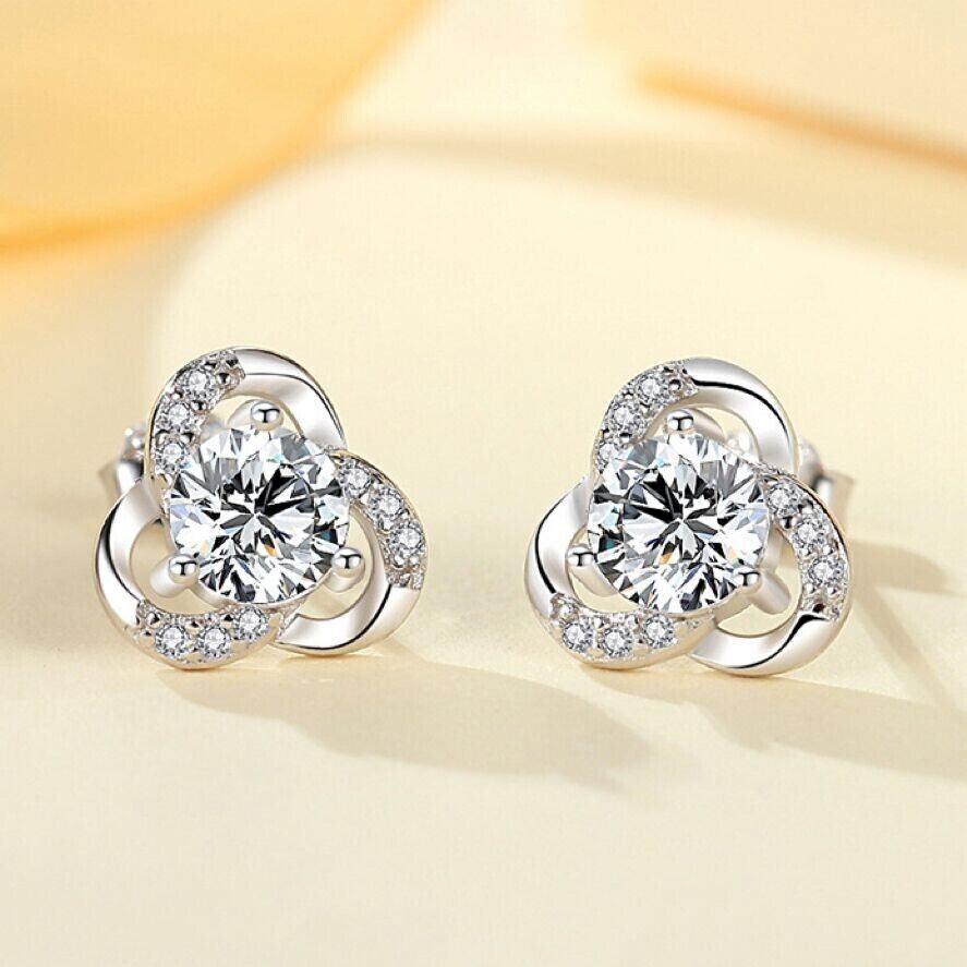 Womens Girls 925 Sterling Silver Crystal Swirl Stud Earrings Jewellery Gift UK - Toi ‘n’ Moi Ltd