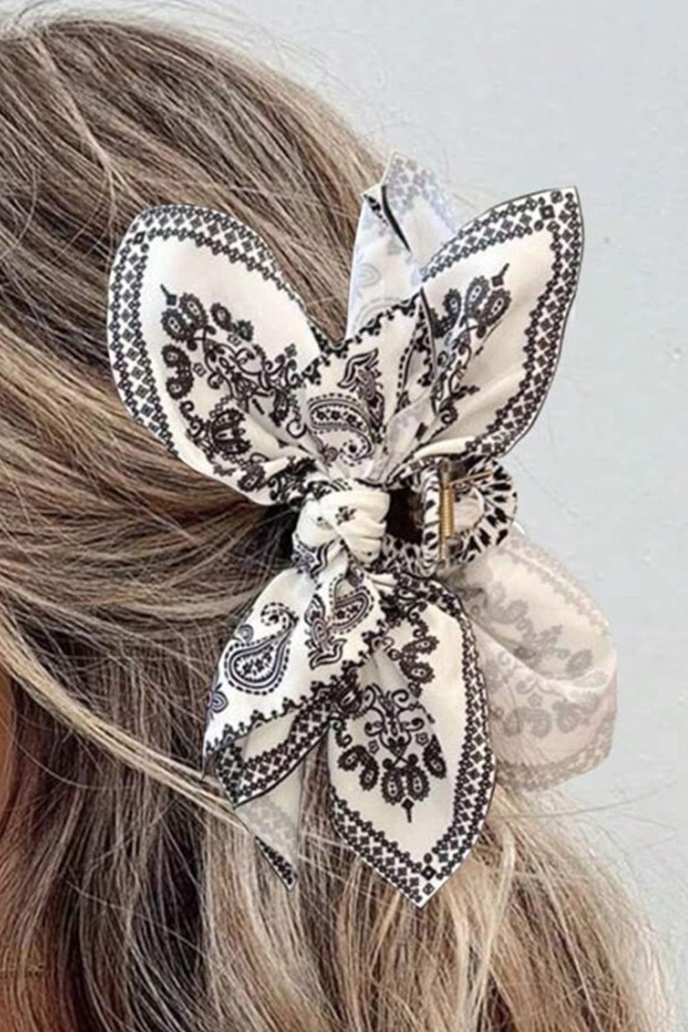 Black Paisley Floral Print Bow Knot Hair Clip - Toi ‘n’ Moi Ltd