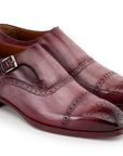 Paul Parkman Men's Cap Toe Monkstrap Shoes Burgundy (ID