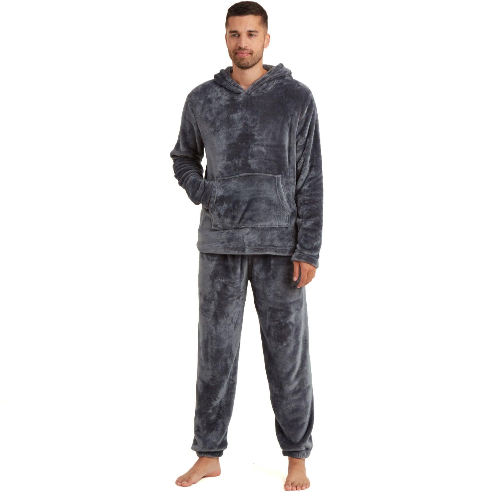 Snuggaroo Mens Soft Fleece Hooded Pjs Pyjama Bottoms Top Loungewear Set - Toi ‘n’ Moi Ltd