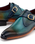 Paul Parkman Men's Single Monkstrap Shoes Turquoise & Brown (ID