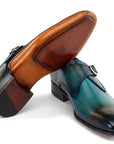 Paul Parkman Men's Single Monkstrap Shoes Turquoise & Brown (ID