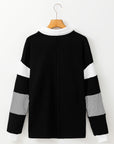 Black Striped Colorblock Patchwork Collar Sweatshirt - Toi ‘n’ Moi Ltd