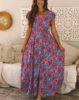 Blue Floral Print V Neck Wrap Split Maxi Dress - Toi ‘n’ Moi Ltd