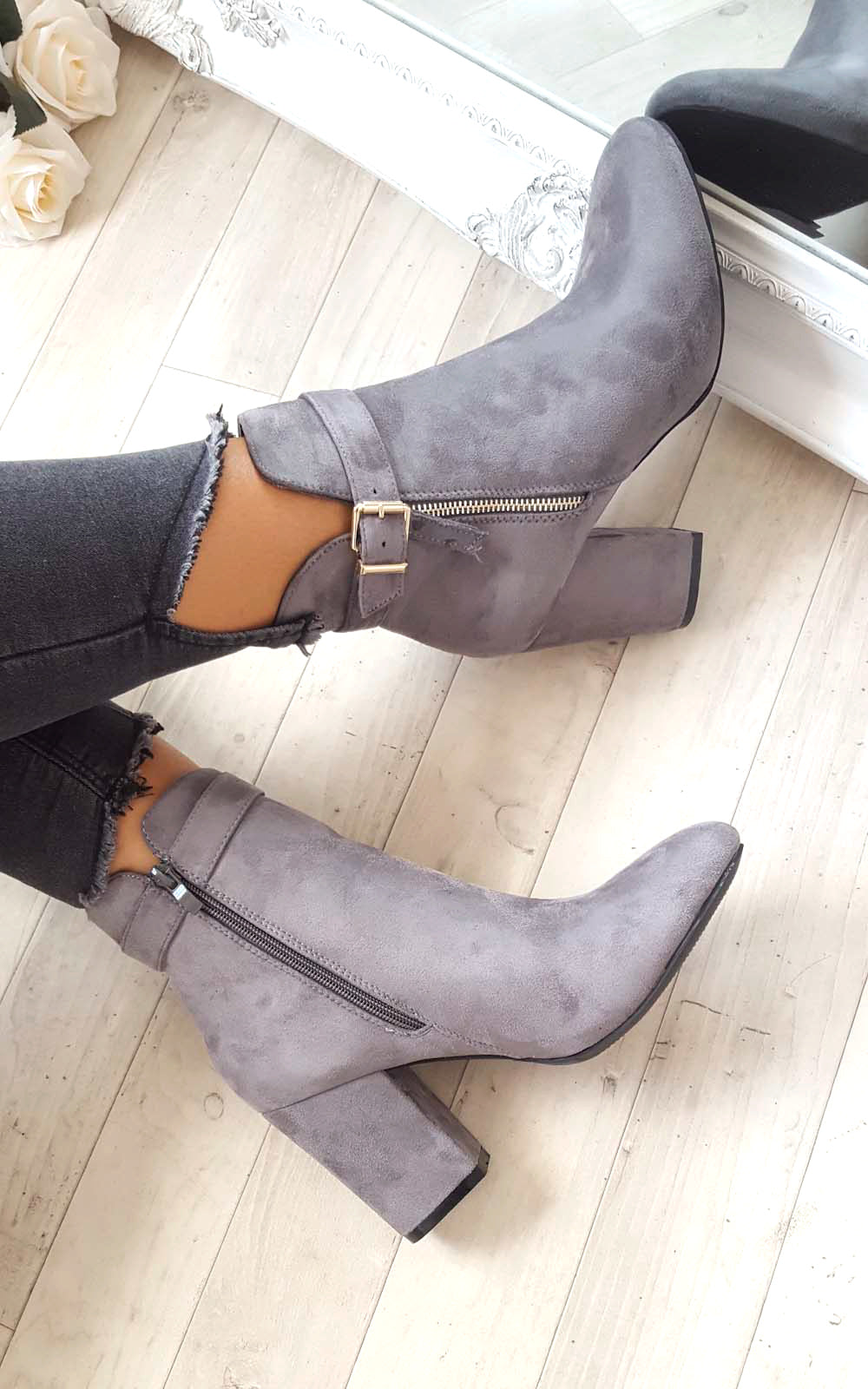 Buckle Faux Suede Ankle Boots - Toi ‘n’ Moi Ltd