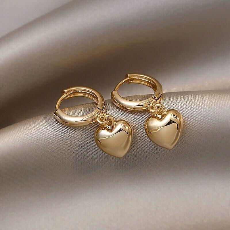 Charm Gold Heart Drop Dangle Hoop Earrings Women Girls Jewellery Gift UK - Toi ‘n’ Moi Ltd