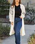 Beige Flower Embroidered Drop Shoulder Open Front Duster Cardigan - Toi ‘n’ Moi Ltd