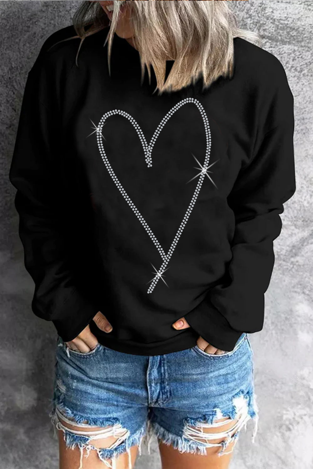Black Rhinestone Heart Pattern Valentines Fashion Sweatshirt - Toi ‘n’ Moi Ltd