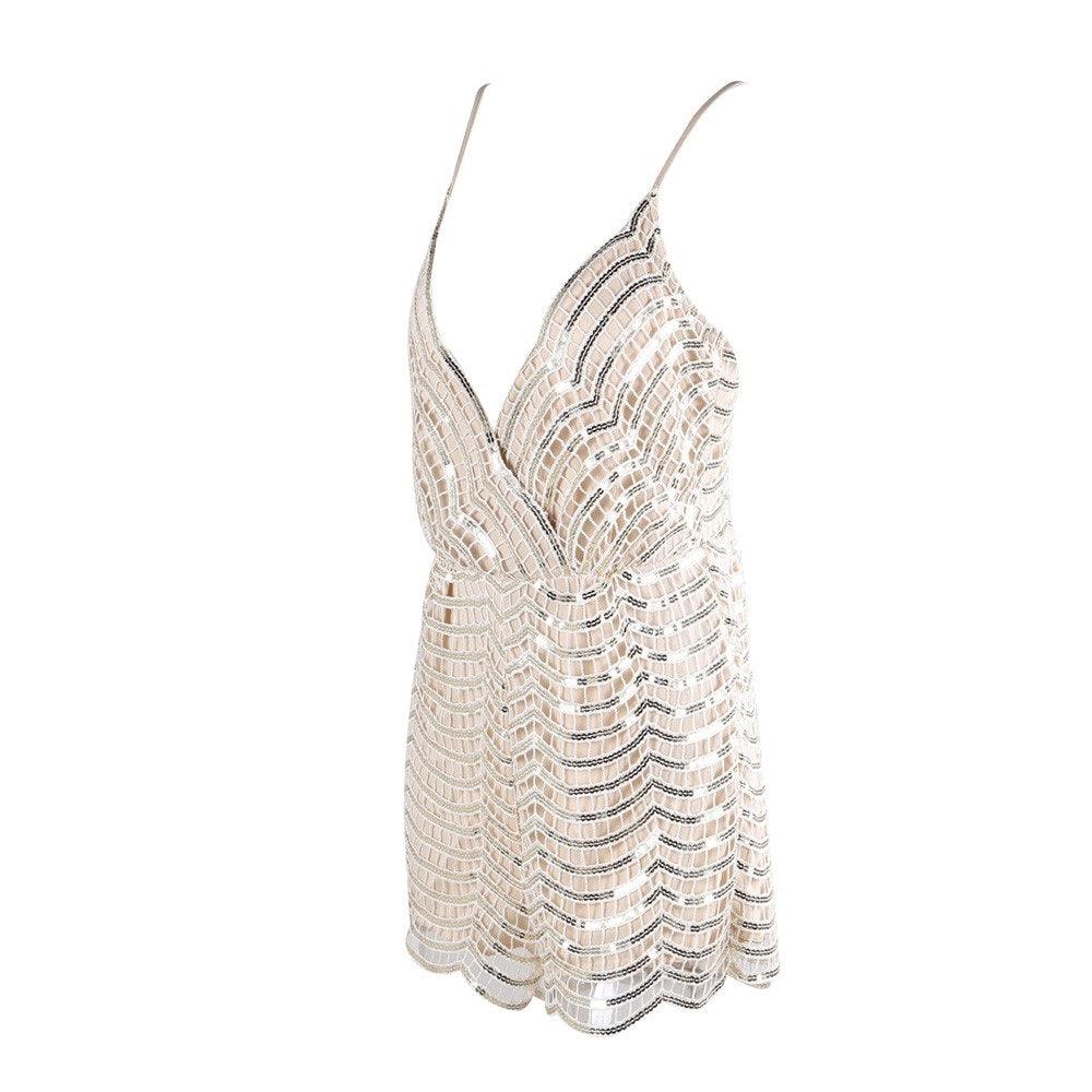 Beige Sequin Playsuit Romper - Toi ‘n’ Moi Ltd