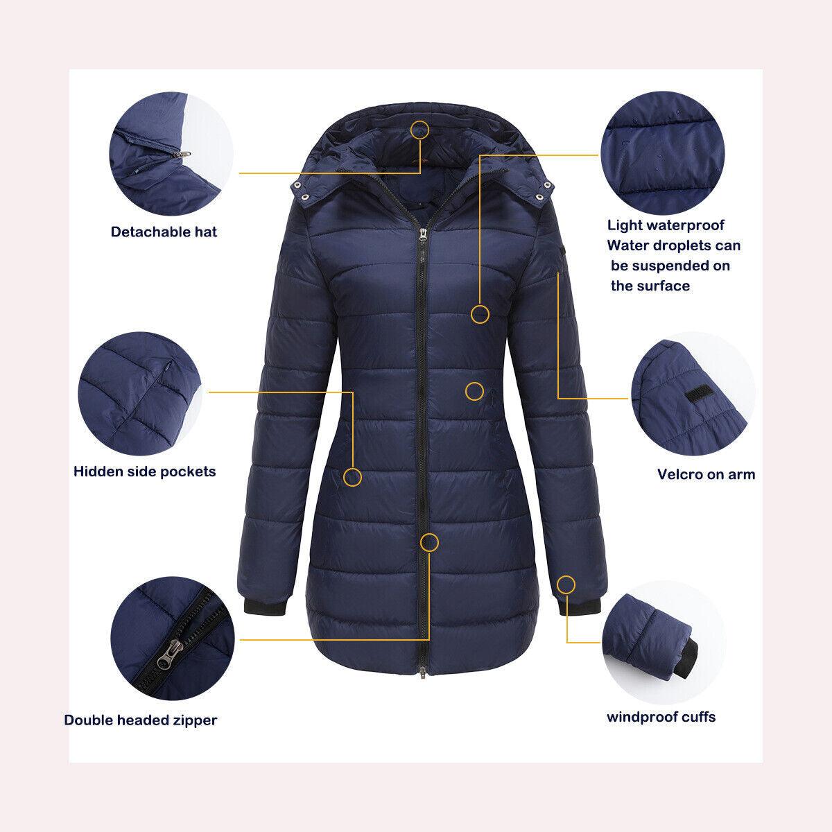 Women Winter Long Parka Quilted Coat Hooded Ladies Warm Padded Puffer Jacket - Toi ‘n’ Moi Ltd