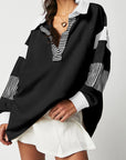 Black Striped Colorblock Patchwork Collar Sweatshirt - Toi ‘n’ Moi Ltd