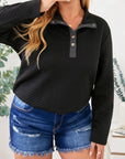 Black Plus Size Quilted Button Up Henley Sweatshirt - Toi ‘n’ Moi Ltd