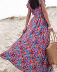 Blue Floral Print V Neck Wrap Split Maxi Dress - Toi ‘n’ Moi Ltd
