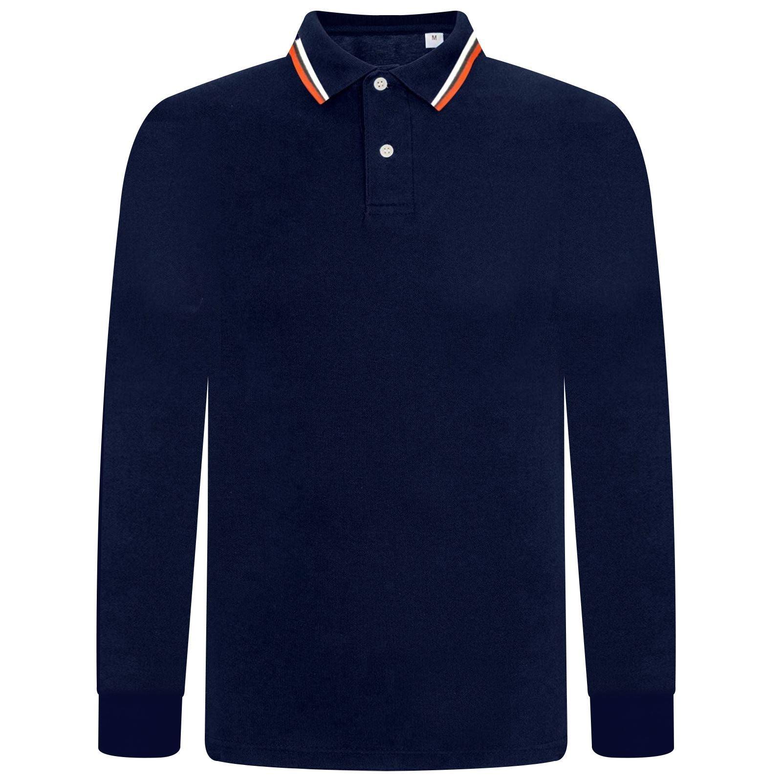 Mens Tipping Pique Polo Shirt Top Long Sleeve Work Collared Casual Office Wear - Toi ‘n’ Moi Ltd