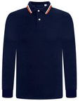 Mens Tipping Pique Polo Shirt Top Long Sleeve Work Collared Casual Office Wear - Toi ‘n’ Moi Ltd