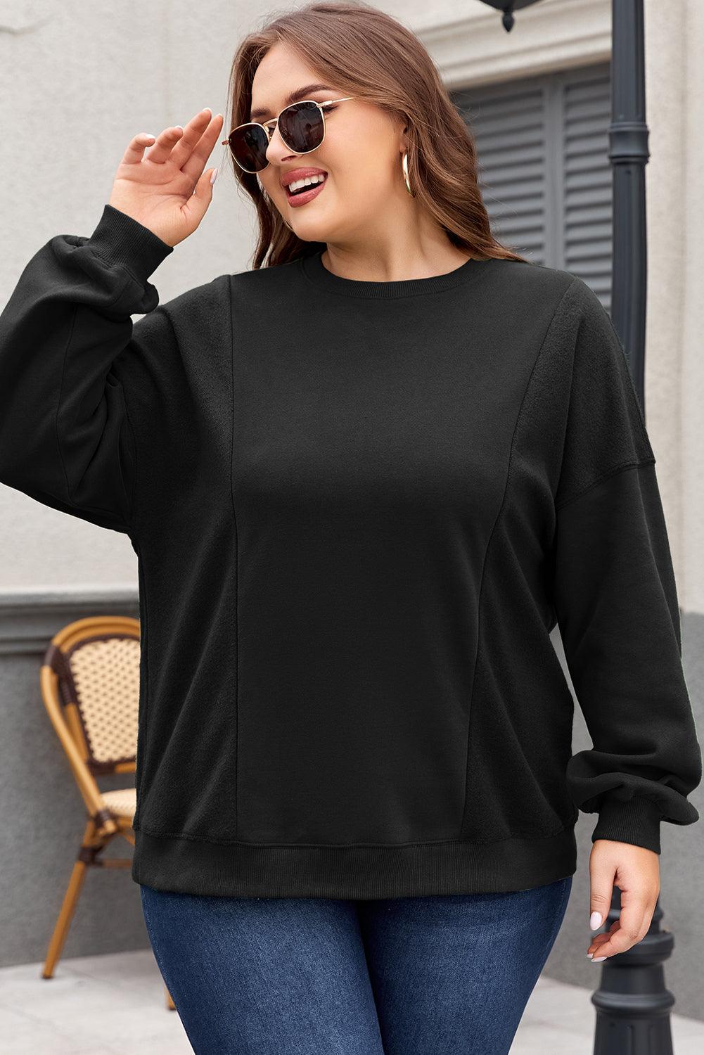 Black Loose Patchwork Crewneck Plus Size Sweatshirt - Toi ‘n’ Moi Ltd