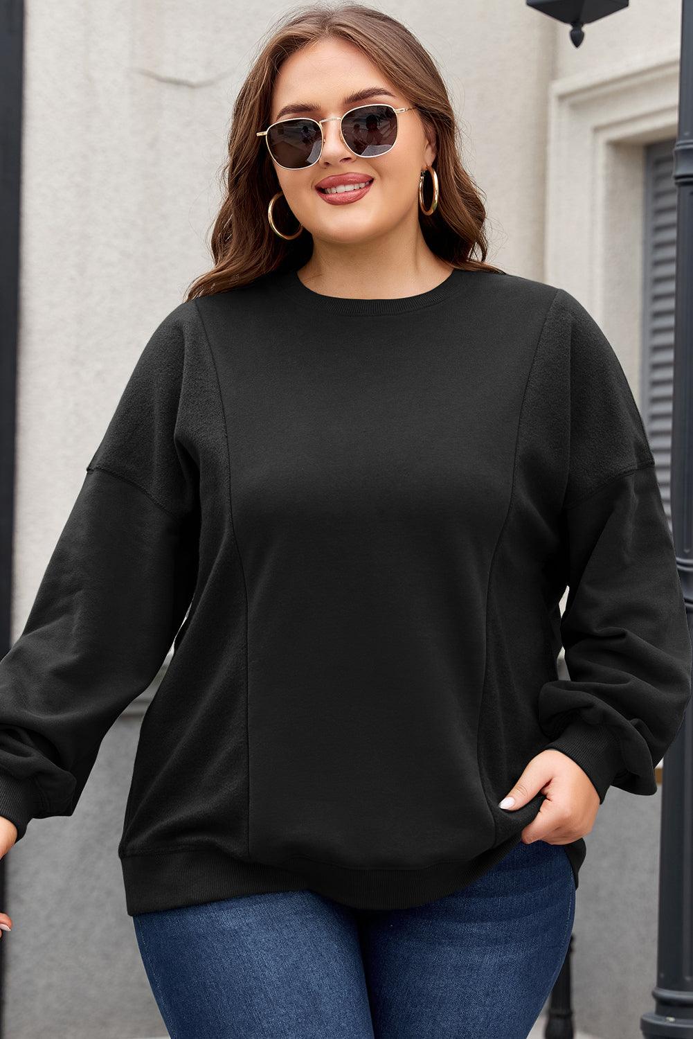 Black Loose Patchwork Crewneck Plus Size Sweatshirt - Toi ‘n’ Moi Ltd