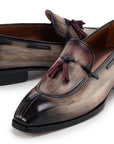 Paul Parkman Men's Split Toe Tassel Loafers Brown Patina Leather (ID