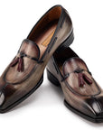 Paul Parkman Men's Split Toe Tassel Loafers Brown Patina Leather (ID