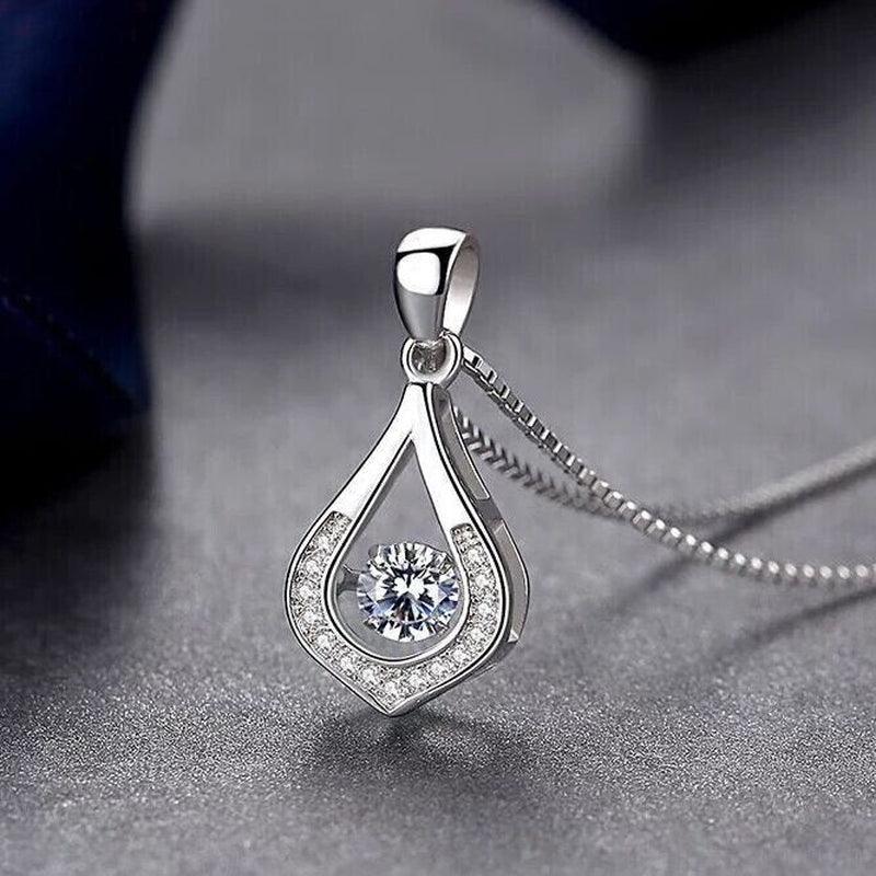 925 Sterling Silver Crystal Water Drop Pendant Necklace Women Girls Jewellery UK - Toi ‘n’ Moi Ltd