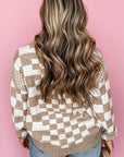 Black Checkered Print Drop Shoulder Round Neck Sweater - Toi ‘n’ Moi Ltd