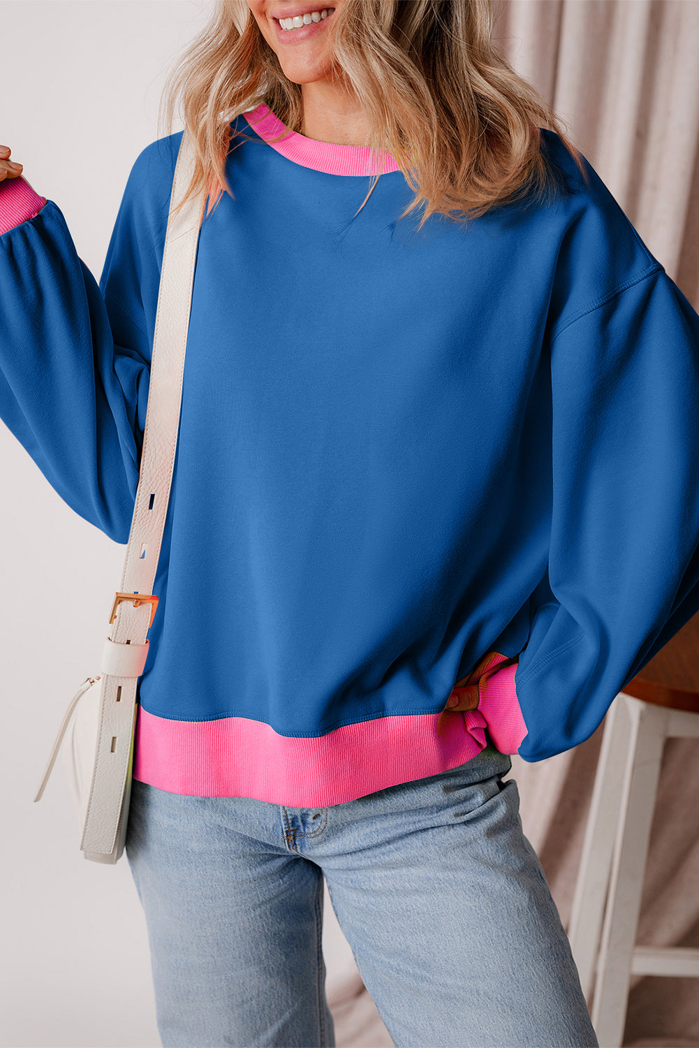 Blue Colorblock Bubble Sleeve Sweatshirt - Toi ‘n’ Moi Ltd