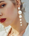 Trendy Elegant Big Simulated Pearl Long Wedding Party Statement Drop Earrings - Toi ‘n’ Moi Ltd