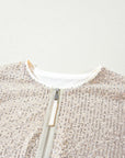 Apricot Sequin Zip up Round Neck Long Sleeve Jacket - Toi ‘n’ Moi Ltd