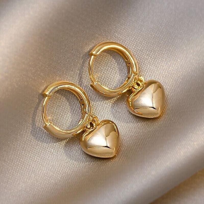 Charm Gold Heart Drop Dangle Hoop Earrings Women Girls Jewellery Gift UK - Toi ‘n’ Moi Ltd