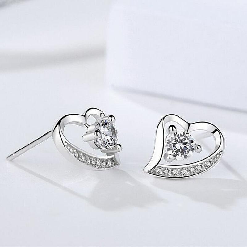 925 Sterling Silver Crystal Heart Pendant Necklace Stud Earrings Womens Gift - Toi ‘n’ Moi Ltd