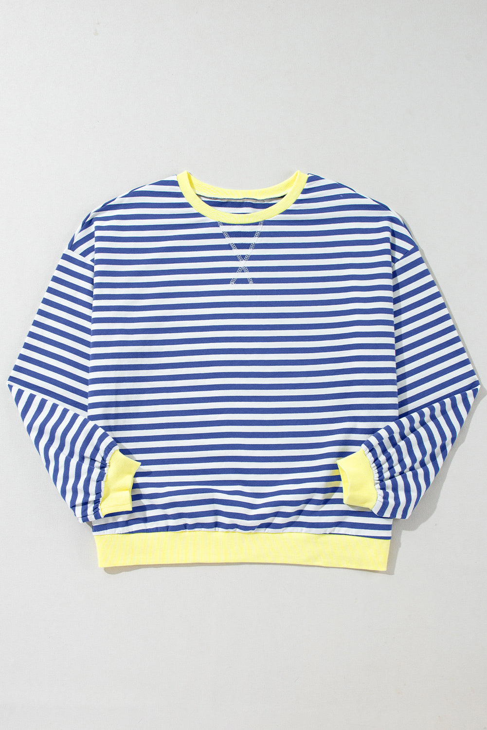 Blue Stripe Oversized Contrast Trim Pullover Sweatshirt - Toi ‘n’ Moi Ltd
