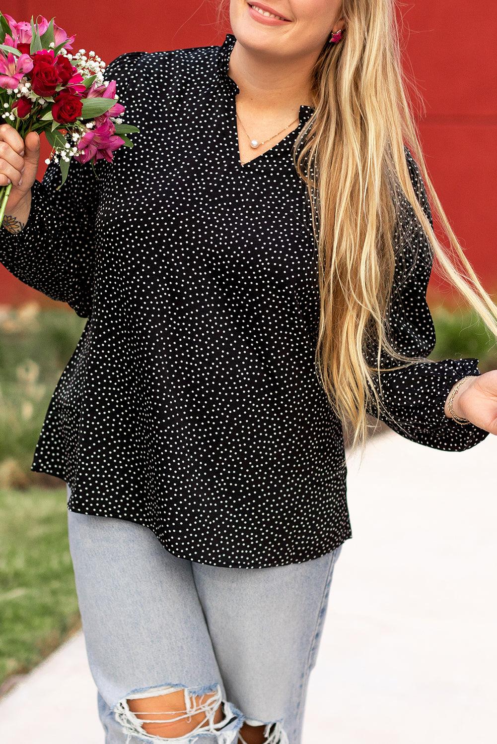 Black Plus Size Leopard Print Notch V Neck Blouse - Toi ‘n’ Moi Ltd