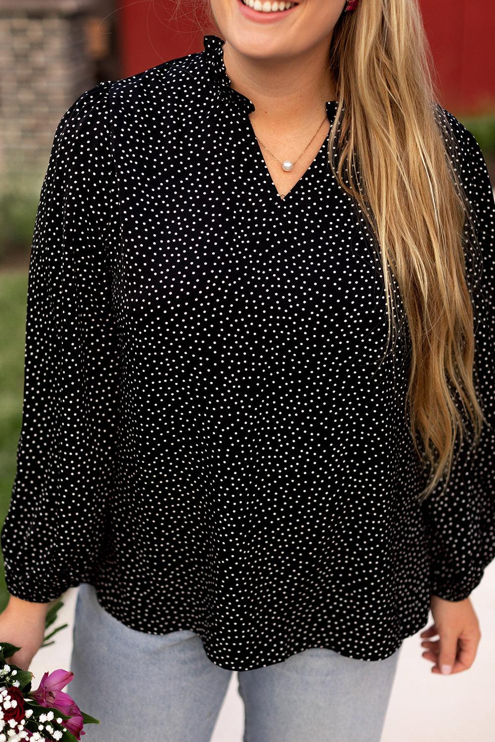 Black Plus Size Leopard Print Notch V Neck Blouse - Toi ‘n’ Moi Ltd