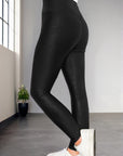 Black Crossed Dip Waist Sleek Leather Leggings - Toi ‘n’ Moi Ltd