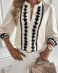 Beige Floral Embroidered Stand Neck Buttoned Shirt - Toi ‘n’ Moi Ltd