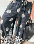 Black Plus Size Geometric Ethnic Print Drawstring Wide Leg Pants - Toi ‘n’ Moi Ltd