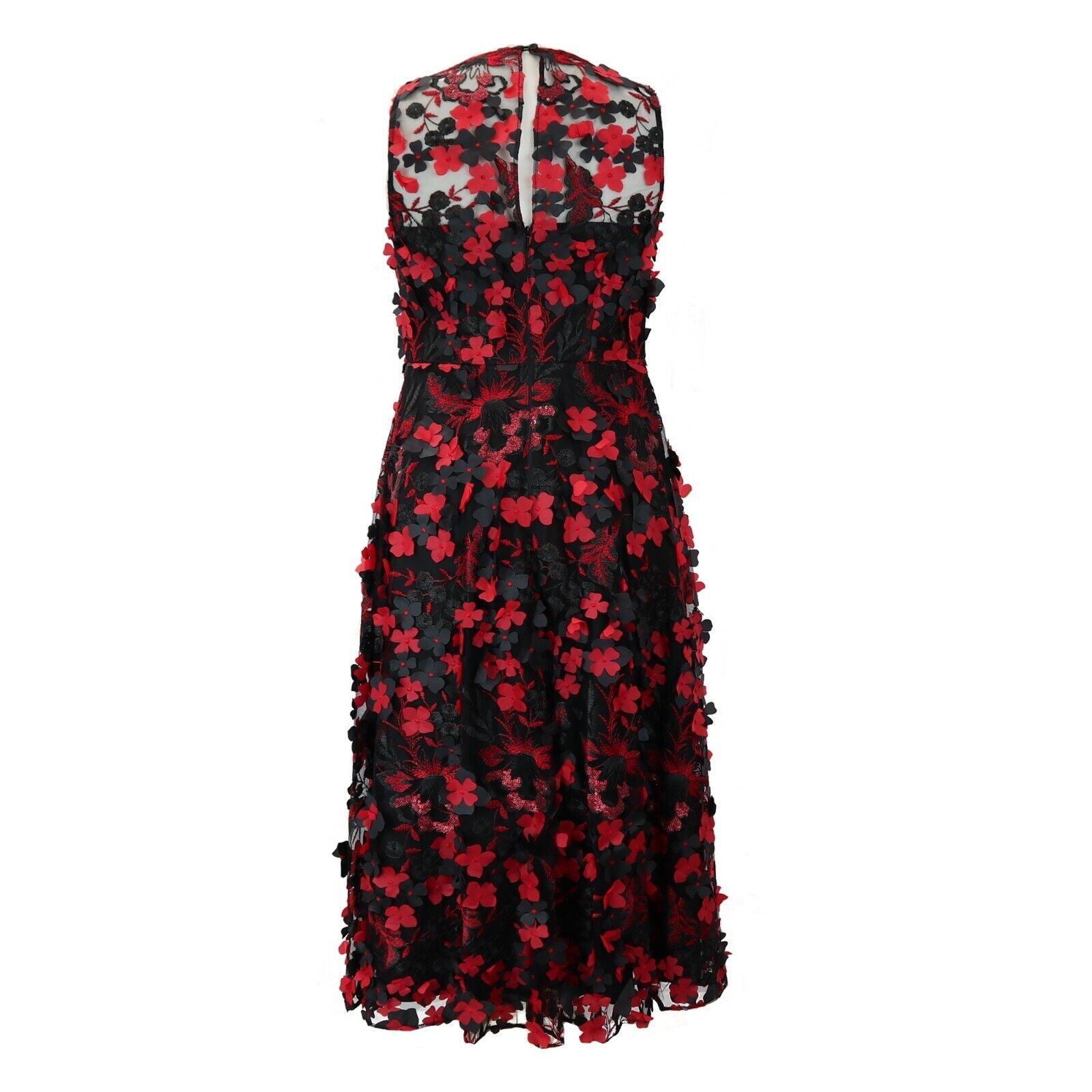 Women'S Dress Cocktail Party Size 10 Prom Elegant 3D Poppy Midi Black & Red - Toi ‘n’ Moi Ltd