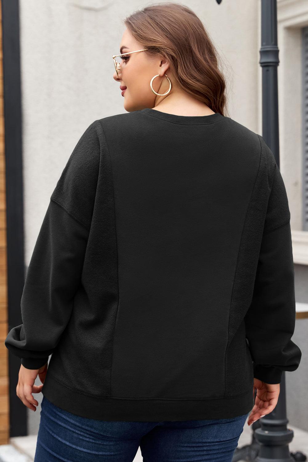 Black Loose Patchwork Crewneck Plus Size Sweatshirt - Toi ‘n’ Moi Ltd