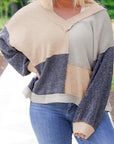 Ashleigh Blue Plus Size Textured Colorblock Patchwork V Neck Top - Toi ‘n’ Moi Ltd
