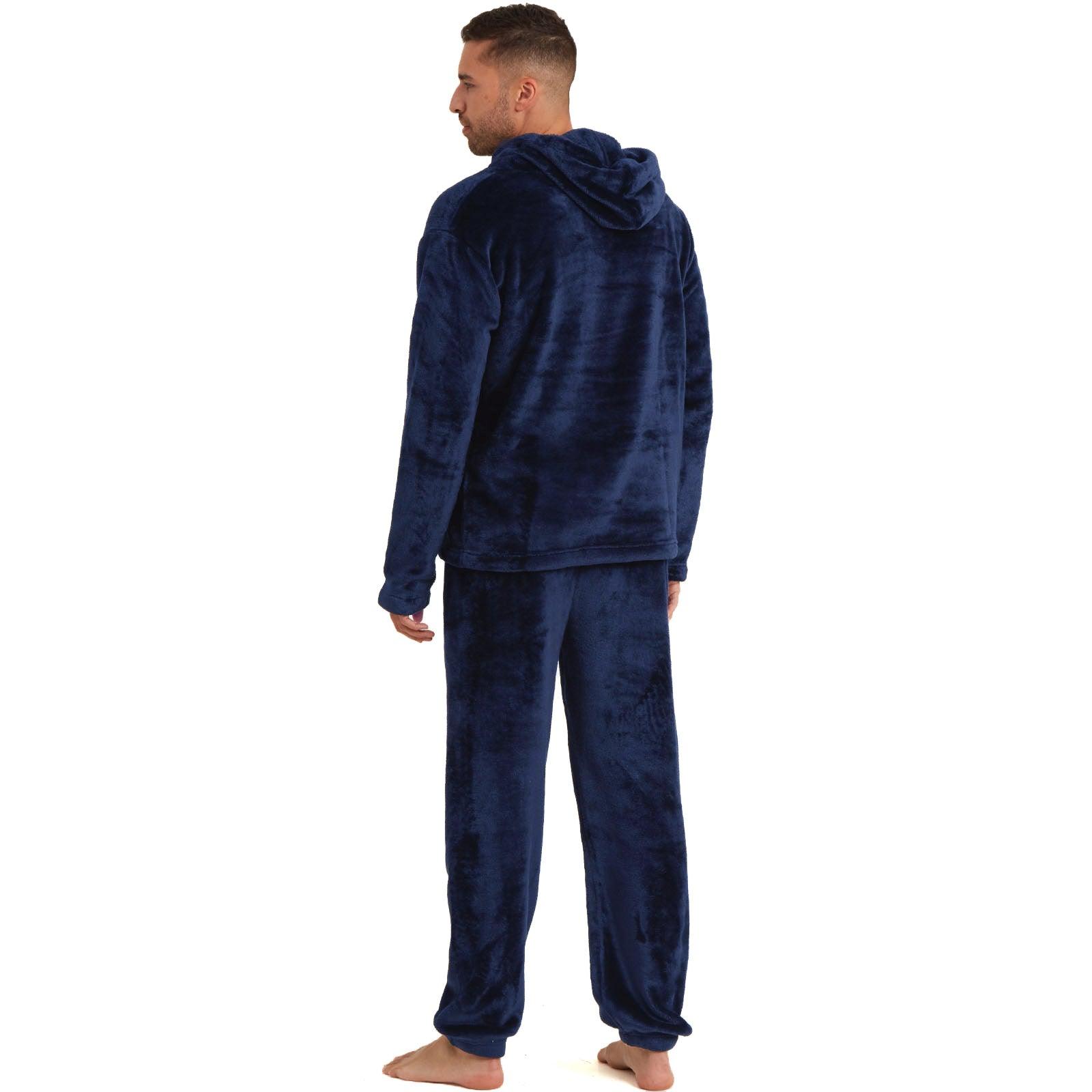 Snuggaroo Mens Soft Fleece Hooded Pjs Pyjama Bottoms Top Loungewear Set - Toi ‘n’ Moi Ltd