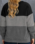 Black Crew Neck Colorblock Plus Size Sweashirt - Toi ‘n’ Moi Ltd