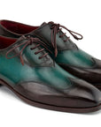 Paul Parkman Brown & Green Patina Leather Wingtip Oxford Shoes (ID