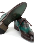 Paul Parkman Brown & Green Patina Leather Wingtip Oxford Shoes (ID