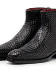 Paul Parkman Black Woven Leather Goodyear Welted Zipper Boots (ID
